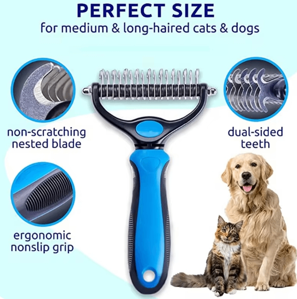 Double-Sided Pet Dematting & Grooming Brush for Dogs